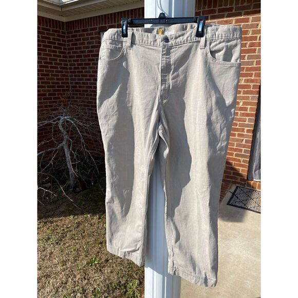 Carhartt Straight Jeans Men's Size 42x30 Beige Relaxed Fit Logo Cotton 5-Pockets - Picture 1 of 10